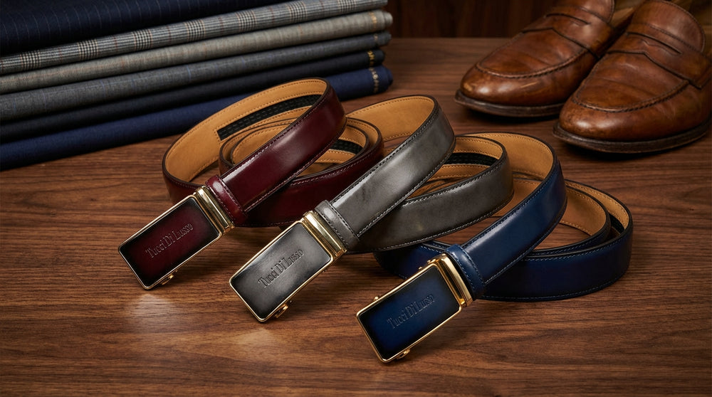 Tucci Di Lusso Handmade Ratchet Mens Luxury Slide Leather Smart Belts