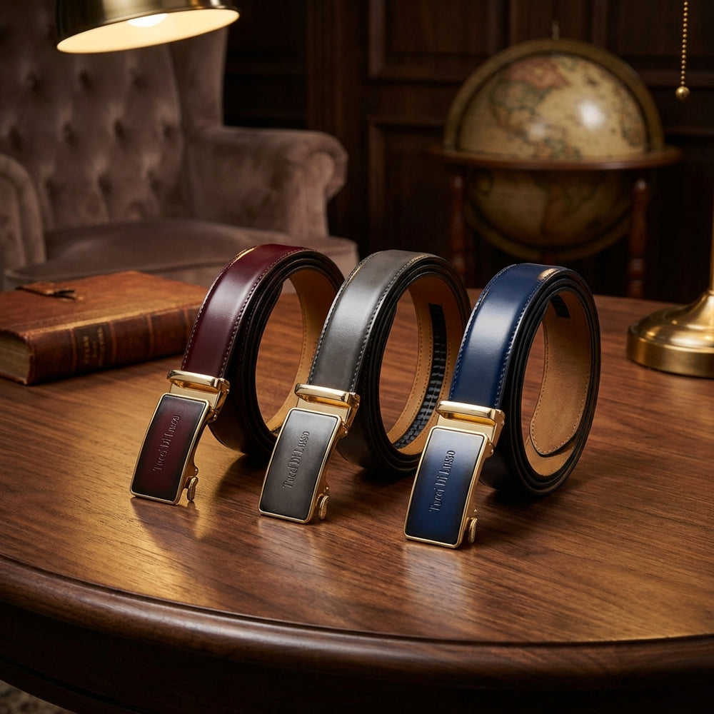 Tucci Di Lusso Handmade Ratchet Mens Luxury Slide Leather Smart Belts