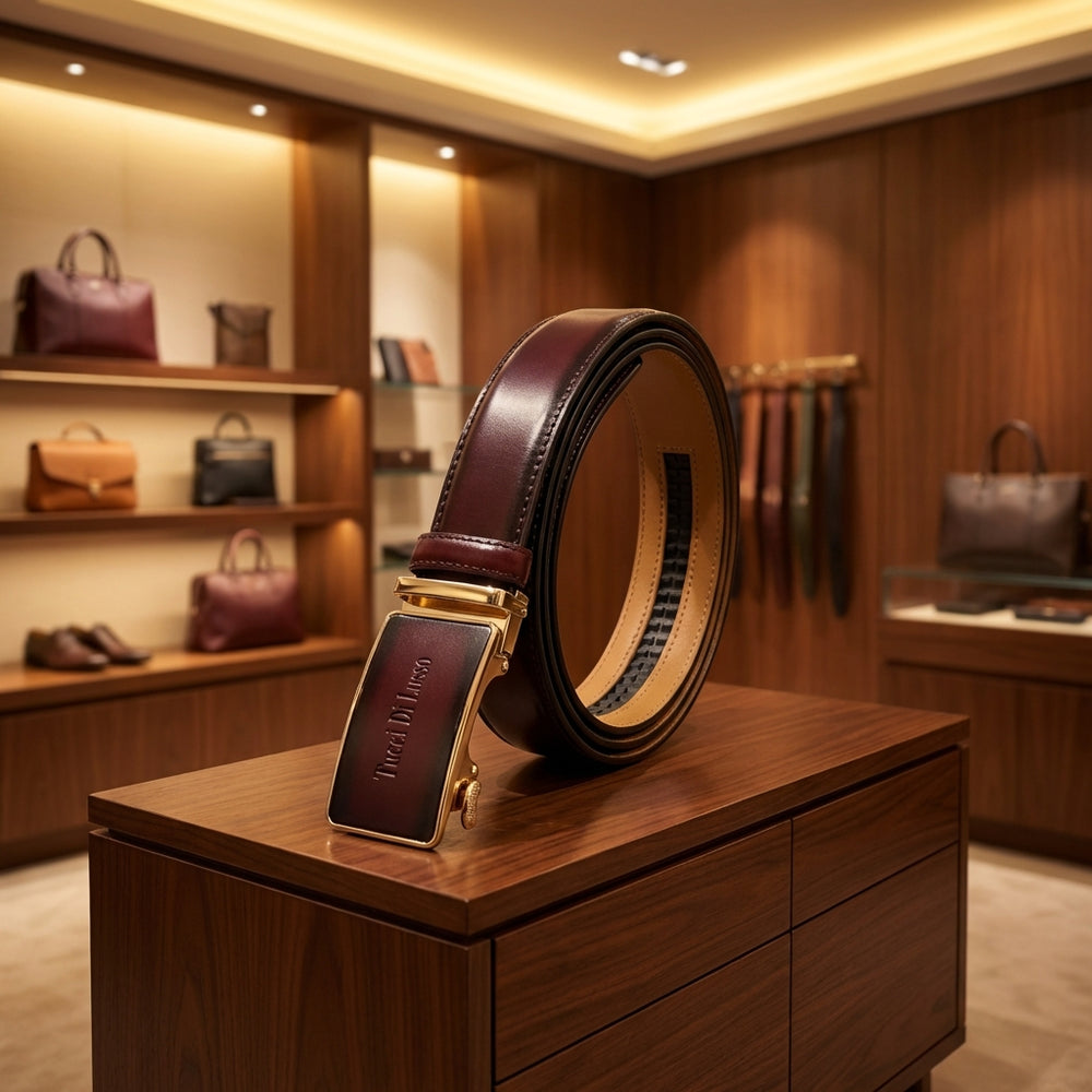 Tucci Di Lusso Handmade Ratchet Mens Luxury Slide Leather Smart Belts