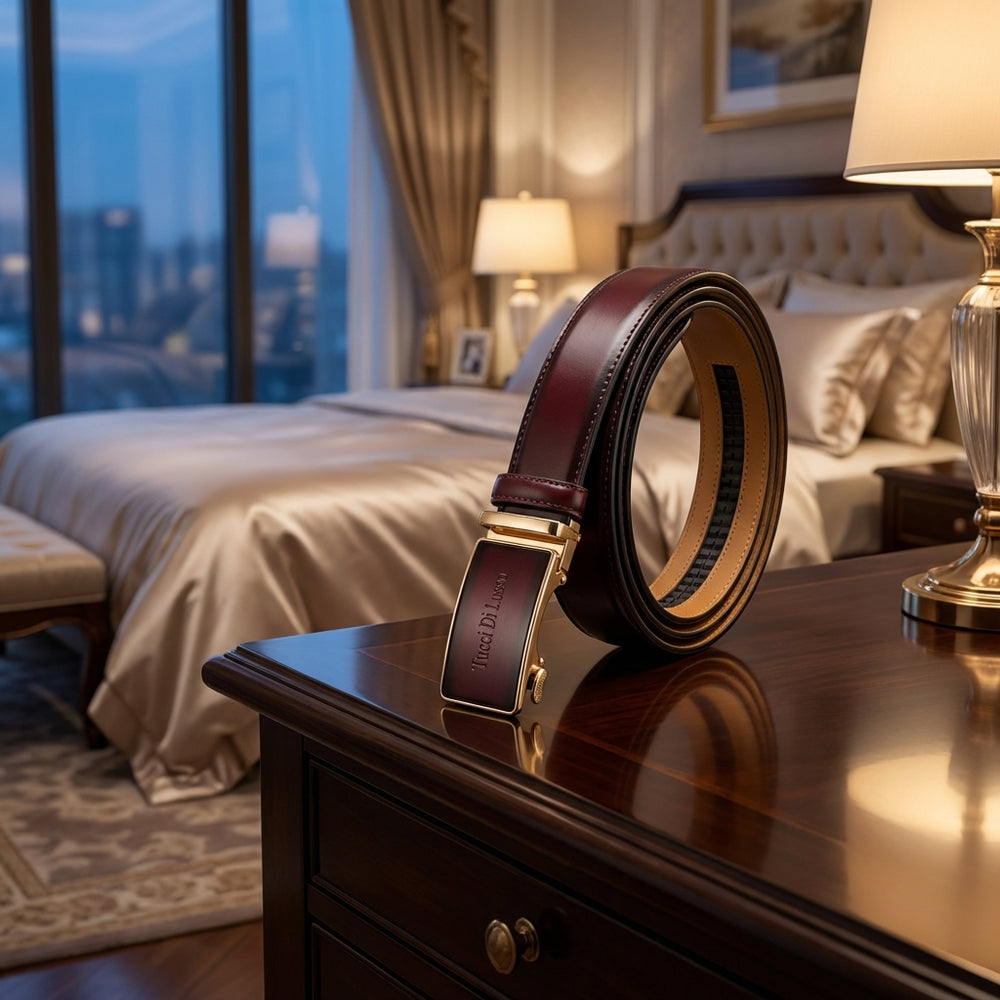 Tucci Di Lusso Handmade Ratchet Mens Luxury Slide Leather Smart Belts