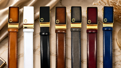 Tucci Di Lusso Men's Italian Leather Smart Belt — Handmade Luxury Auto-Lock Ratchet Belt