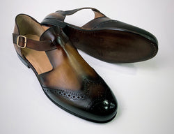 Tucci Di Lusso Mens Burnished Brown Handcrafted Italian Leather Luxury Single Buckle Sandal