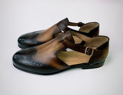 Tucci Di Lusso Mens Burnished Brown Handcrafted Italian Leather Luxury Single Buckle Sandal