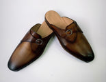 Tucci Di Lusso Mens Burnished Brown Handcrafted Italian Leather Luxury Single Buckle Slippers Mule