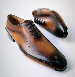 Tucci Di Lusso Mens Burnished Brown handmade Italian leather luxury lace-ups oxford dress shoes