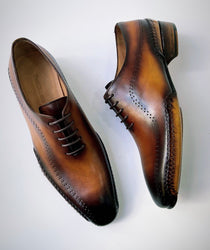 Tucci Di Lusso Mens Burnished Brown handmade Italian leather luxury lace-ups oxford dress shoes