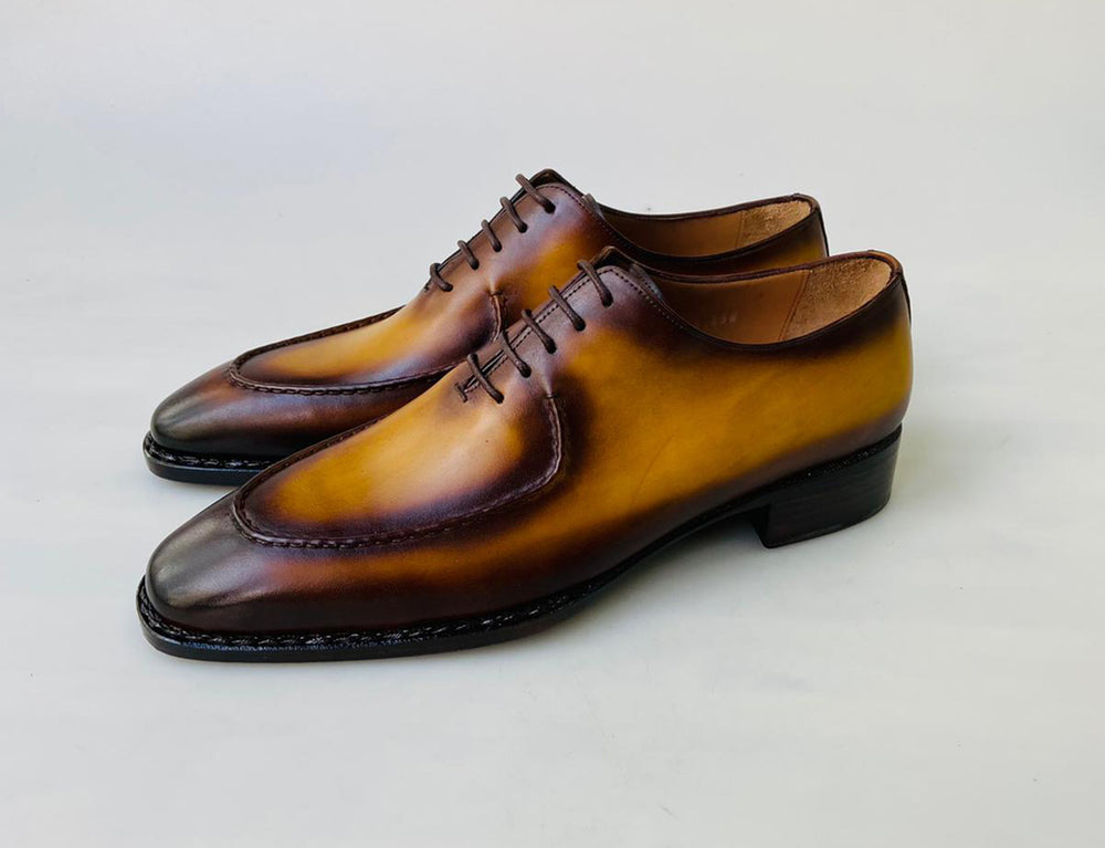 Tucci Di Lusso Mens Burnished Carmel Color Italian Leather Luxury Handmade Oxford lace-up Dress shoes