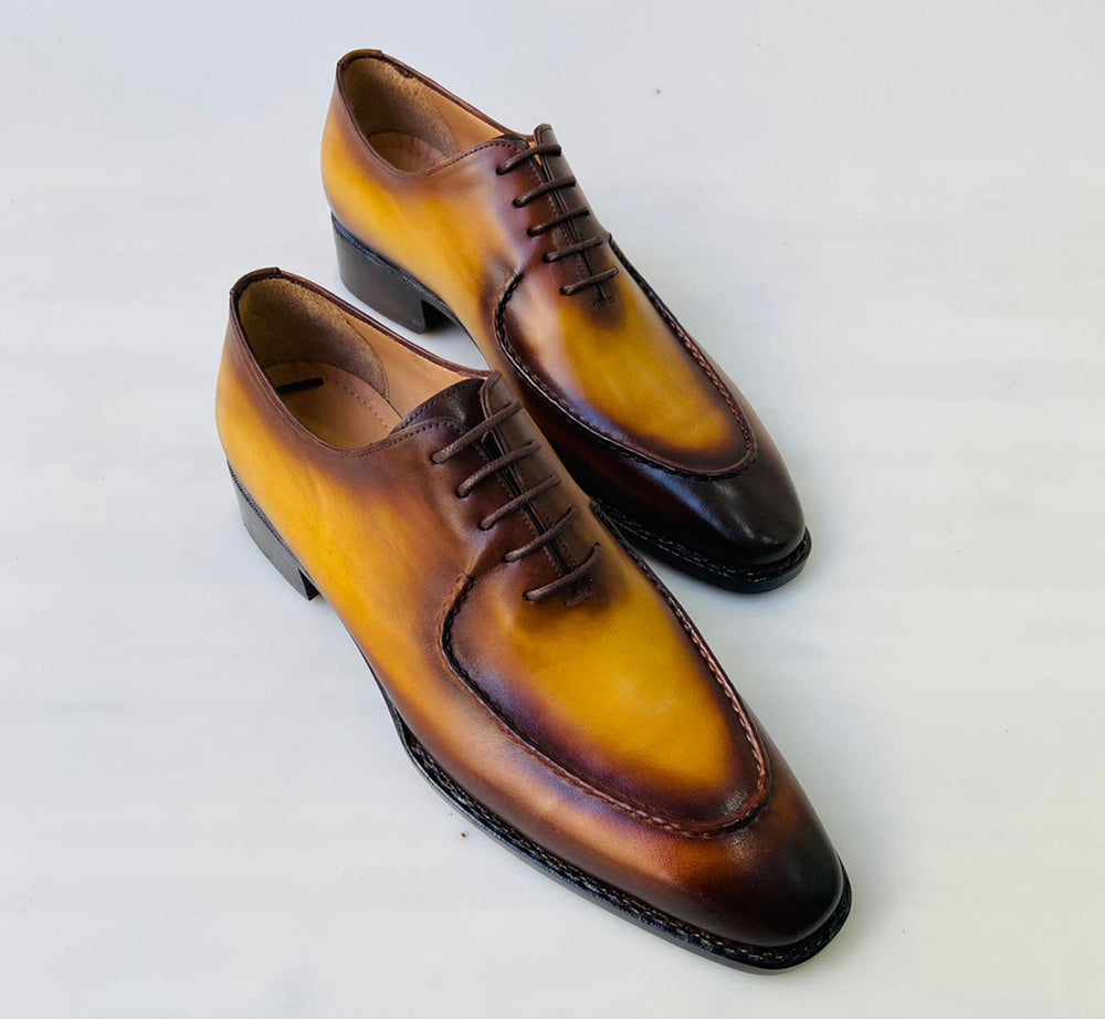 Tucci Di Lusso Mens Burnished Carmel Color Italian Leather Luxury Handmade Oxford lace-up Dress shoes