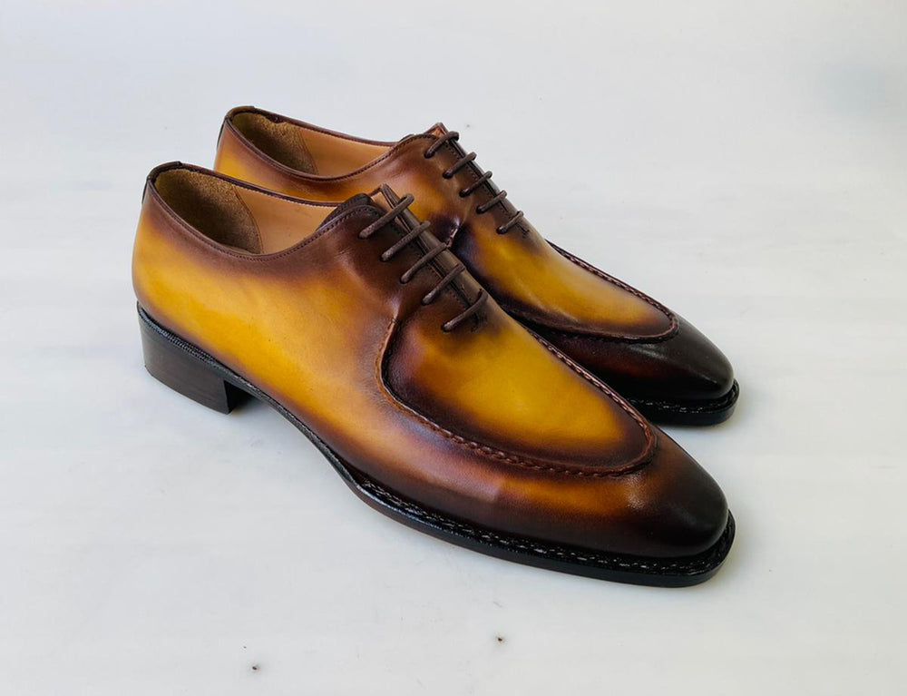 Tucci Di Lusso Mens Burnished Carmel Color Italian Leather Luxury Handmade Oxford lace-up Dress shoes
