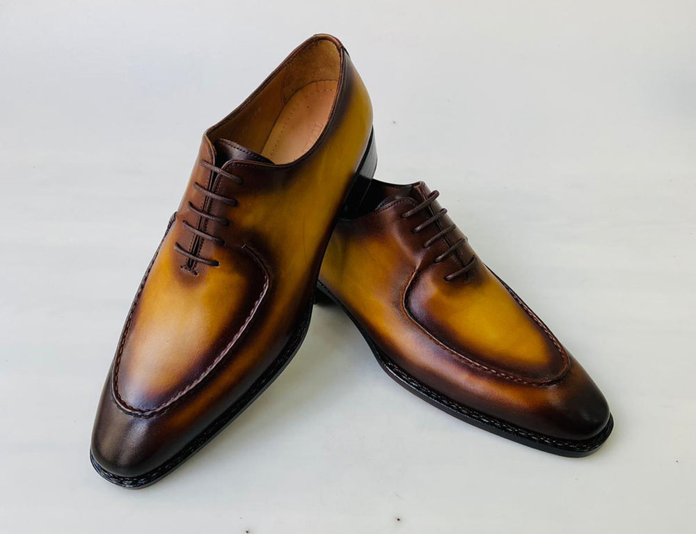 Tucci Di Lusso Mens Burnished Carmel Color Italian Leather Luxury Handmade Oxford lace-up Dress shoes