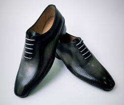 Tucci Di Lusso Mens Gray-Black Handmade Italian leather luxury lace-ups Dress Shoes