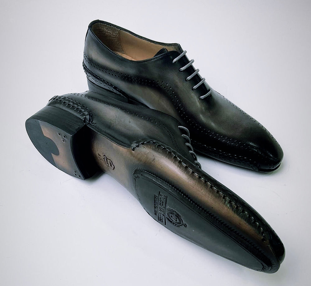 Tucci Di Lusso Mens Gray-Black Handmade Italian leather luxury lace-ups Dress Shoes