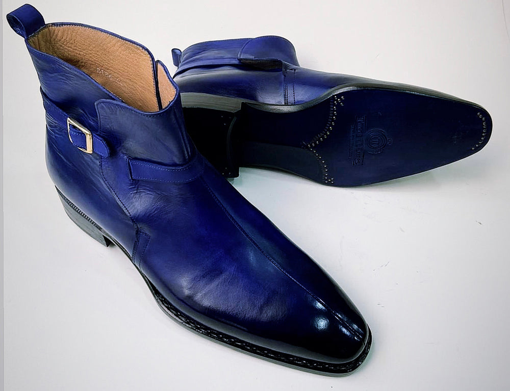 Tucci Di Lusso Mens Italian Leather Royal Blue Handmade Luxury Jodhpur boots
