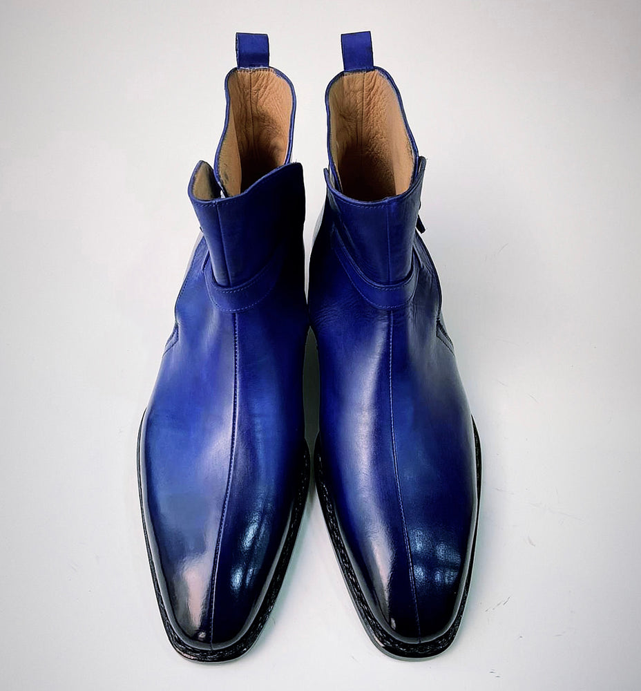 Tucci Di Lusso Mens Italian Leather Royal Blue Handmade Luxury Jodhpur boots
