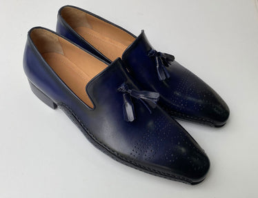 Tucci Di Lusso Mens Navy Blue Hand-welted Luxury Italian leather Slip on Tassel Loafers shoes