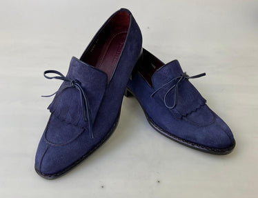 Tucci Di Lusso Mens Navy Blue handmade Italian Suede luxury Split Toe Kiltie Loafers