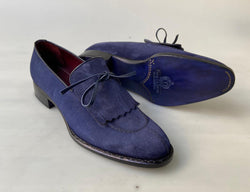 Tucci Di Lusso Mens Navy Blue handmade Italian Suede luxury Split Toe Kiltie Loafers