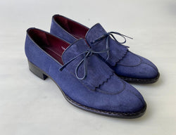 Tucci Di Lusso Mens Navy Blue handmade Italian Suede luxury Split Toe Kiltie Loafers