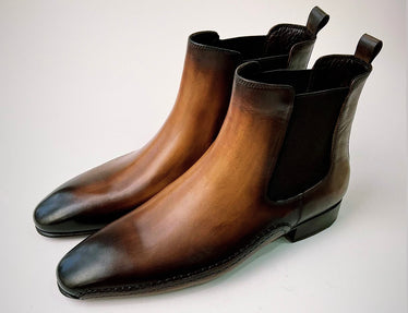 Tucci Di Lusso Mens Premium Italian Leather Burnished Brown Handmade Luxury Chelsea Boots