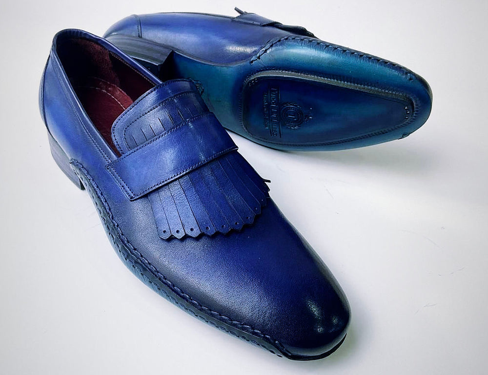 Tucci Di Lusso Mens Royal Blue Hand-welted Italian Calf Skin leather luxury Kiltie Loafers
