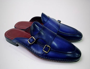 Tucci Di Lusso Mens Royal Blue Handmade Italian Leather Luxury Double Monkstrap  Slippers Mule