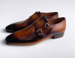 Tucci Di Lusso Mens Special Edition Burnished Brown Double Monkstrap Italian leather handmade luxury shoes