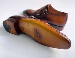 Tucci Di Lusso Mens Special Edition Burnished Brown Double Monkstrap Italian leather handmade luxury shoes