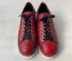 Tucci Di Lusso Mens Special Edition Hand-painted Red Real Python Skin Leather Handmade Luxury Sneakers