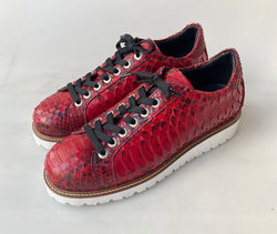 Tucci Di Lusso Mens Special Edition Hand-painted Red Real Python Skin Leather Handmade Luxury Sneakers