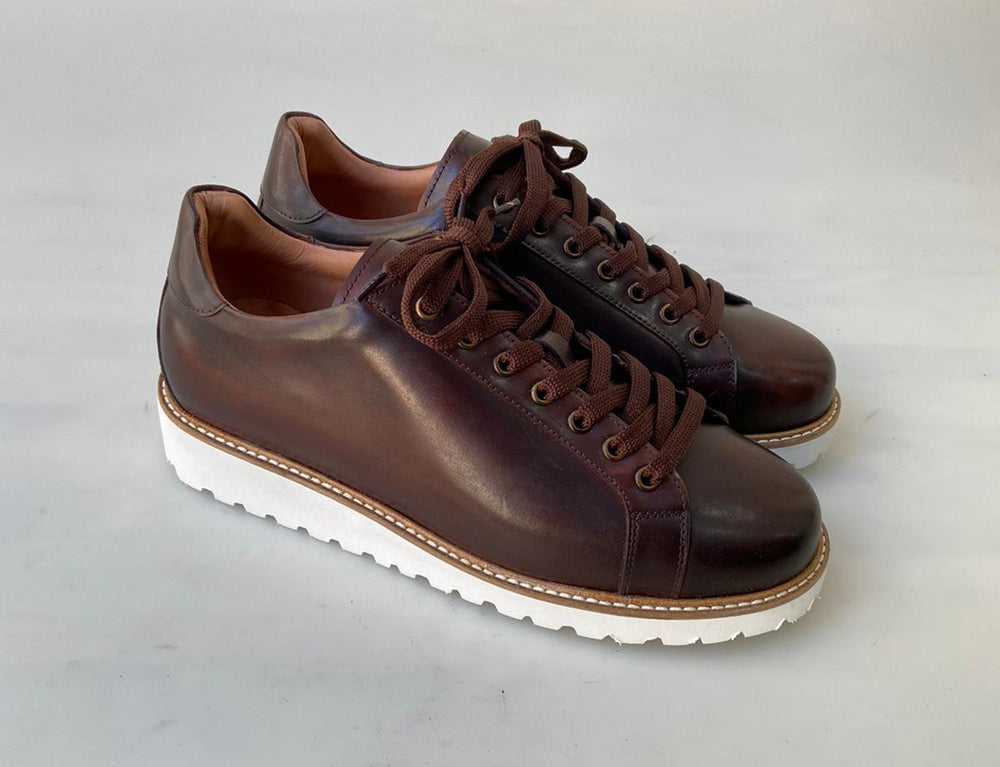 Tucci Di Lusso Mens Special Edition Italian Leather Brown Handmade Luxury Sneakers