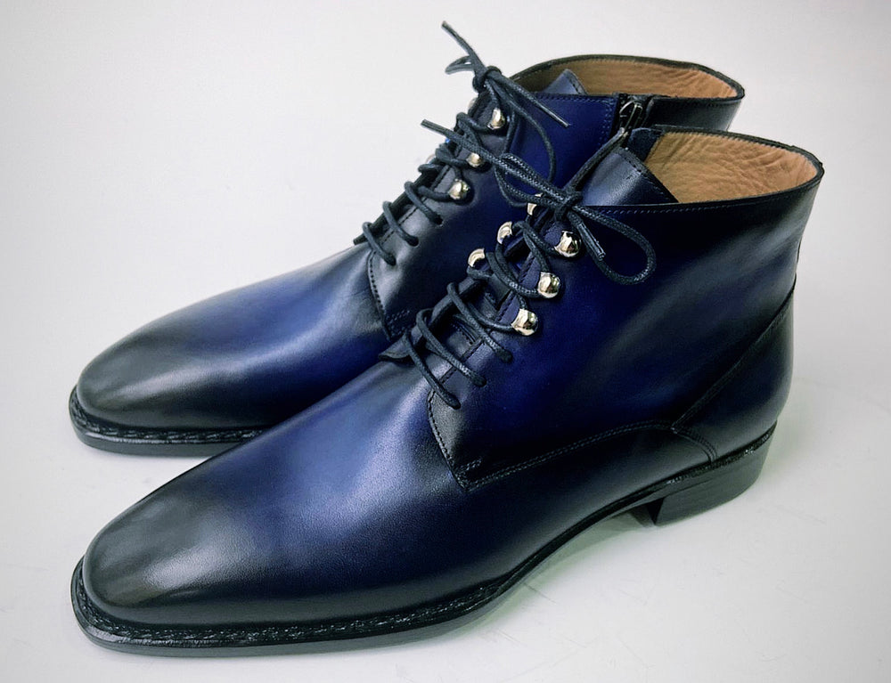 Tucci Di Lusso Mens Special Edition Italian Leather Navy Blue Handmade Luxury Dress Ankle Boots