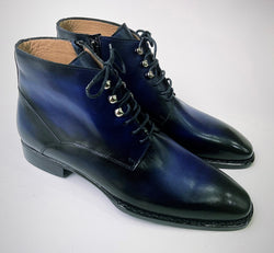 Tucci Di Lusso Mens Special Edition Italian Leather Navy Blue Handmade Luxury Dress Ankle Boots