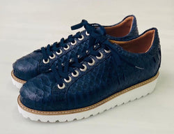 Tucci Di Lusso Mens Special Edition Navy Blue Real Python Skin Leather Handmade Luxury Sneakers