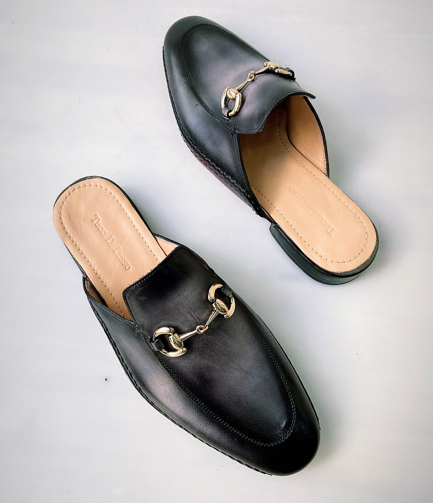Tucci Di Lusso Mens Two Tone Black-Gray Handcrafted Luxury Italian Leather Slippers Mule