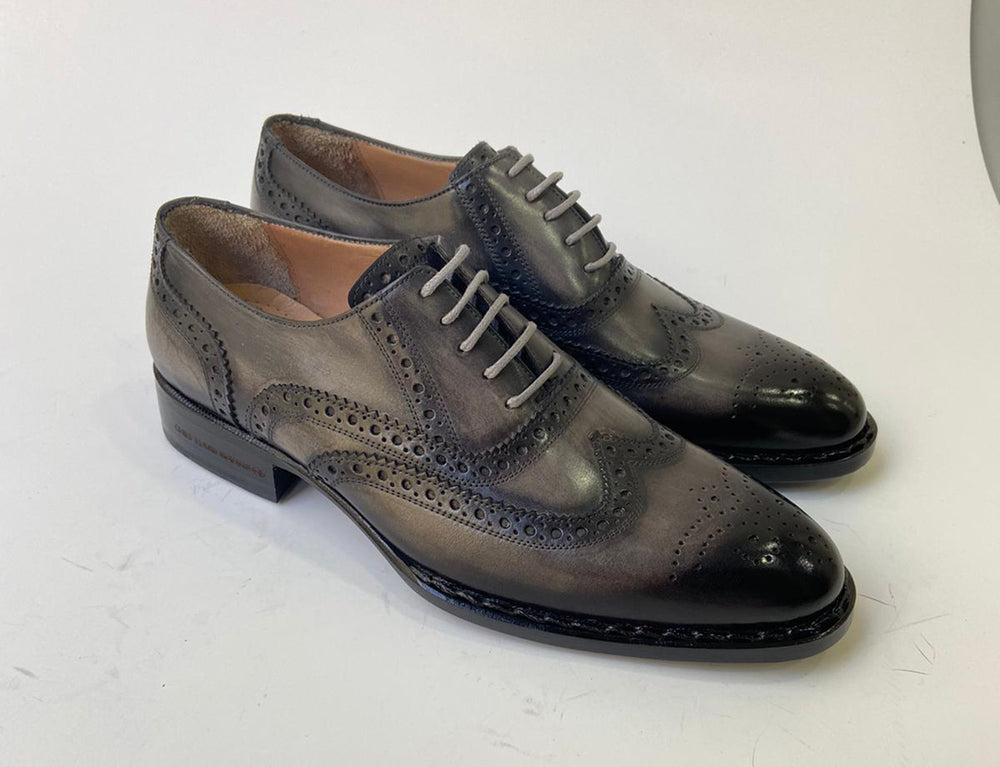 Tucci Di Lusso Mens Two Tone Gray and Black Handmade Italian Leather Luxury Lace-ups Oxford Dress shoes
