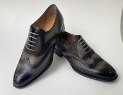 Tucci Di Lusso Mens Two Tone Gray and Black Handmade Italian Leather Luxury Lace-ups Oxford Dress shoes