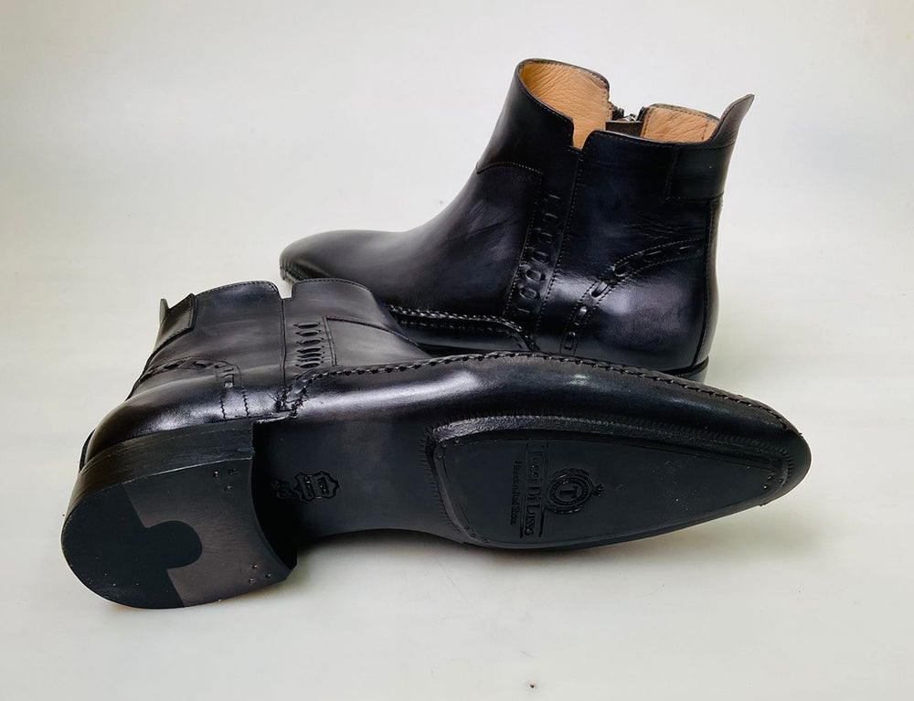 Tucci Di Lusso Special Edition Mens Italian Calf Skin Leather Two Tone Gray-Black Handmade Luxury Zipper Boots
