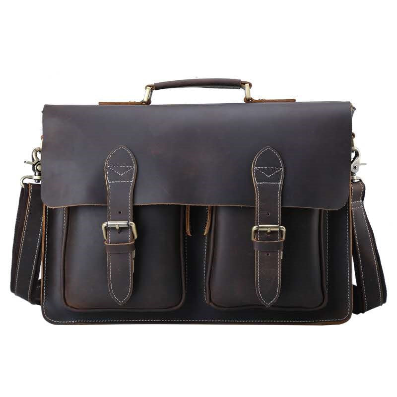 Vintage Handcrafted Men's Crazy Horse Leather Briefcase Business Laptop Portfolio Shoulder Messenger bag