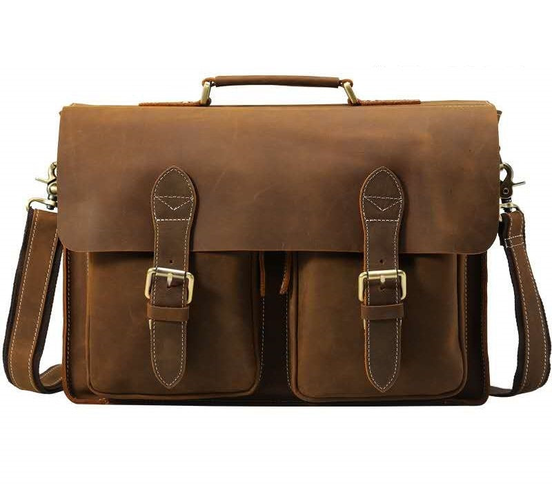 Vintage Handcrafted Men's Crazy Horse Leather Briefcase Business Laptop Portfolio Shoulder Messenger bag