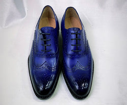 Tucci Di Lusso Mens Royal Blue Handmade Italian Leather Luxury Lace-ups Oxford Dress shoes