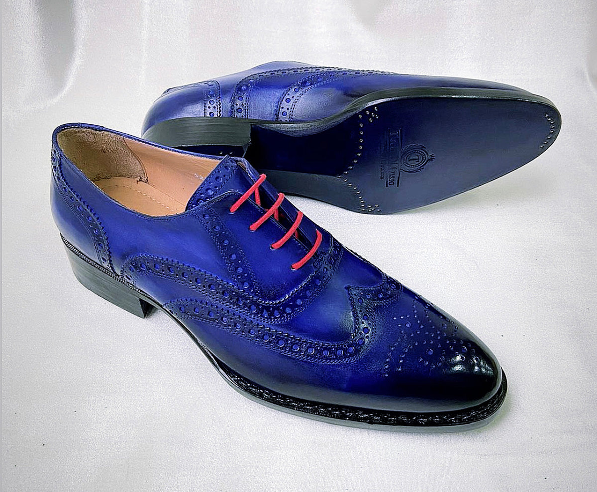 LOUIS STITCH Men's Federal Blue Oxford Shoes Handmade Formal Italian  Leather Lace Up Shoes for Men (EUOXBU)