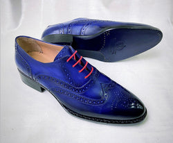 Tucci Di Lusso Mens Royal Blue Handmade Italian Leather Luxury Lace-ups Oxford Dress shoes