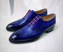 Tucci Di Lusso Mens Royal Blue Handmade Italian Leather Luxury Lace-ups Oxford Dress shoes