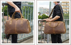 Custom Luxury Real Cow Leather Retro Weekend Travel Duffel Bag For Man Pure Leather Bag