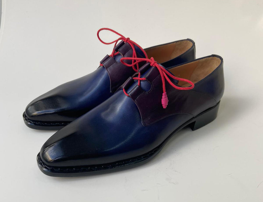 Tucci Di Lusso Mens Handmade Italian Leather Blue & Purple Derby Luxury Dress Shoes