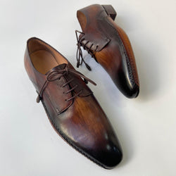 Tucci Di Lusso Mens Burnished Handmade Brown Italian Leather Hand-welted Luxury Lace-ups Dress Shoes