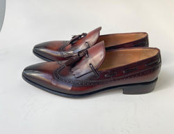 Tucci Di Lusso Mens Brown Italian Leather Handmade Luxury Tassel Slip-on Loafers Shoes
