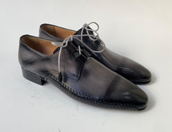 Tucci Di Lusso Mens grayish black handmade Italian leather hand-welted luxury lace-ups dress shoes
