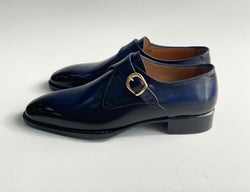 Tucci Di Lusso Mens Navy Blue handmade Italian leather luxury Monkstrap shoes