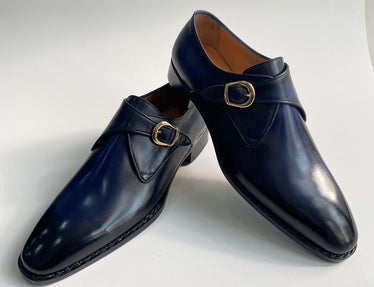 Tucci Di Lusso Mens Navy Blue handmade Italian leather luxury Monkstrap shoes